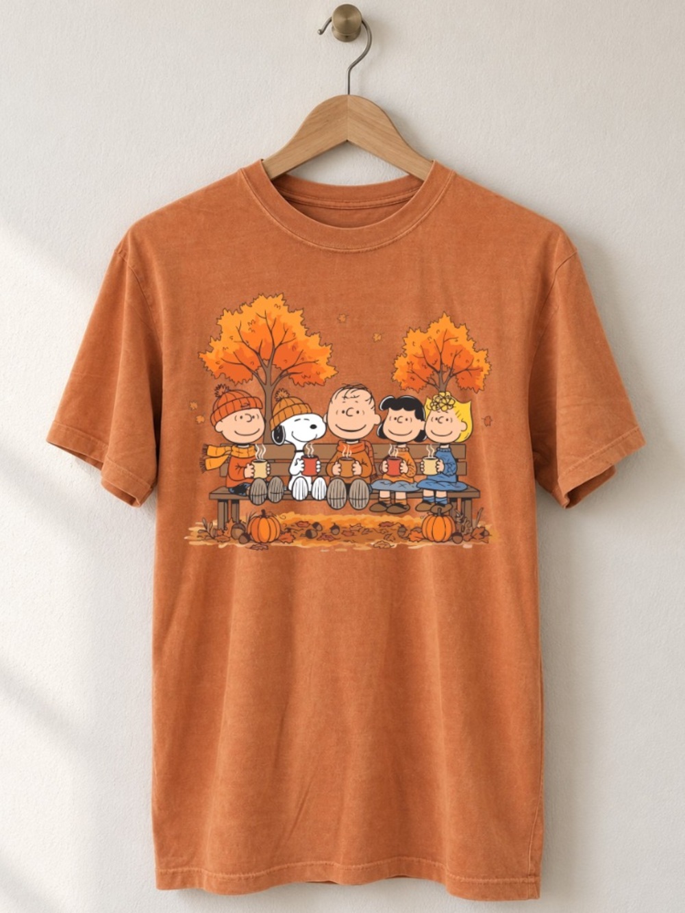 Comfort Colors Peanuts Snoopy Charlie Brown Autumn Fall Leaves Pumpkins Yam Tee